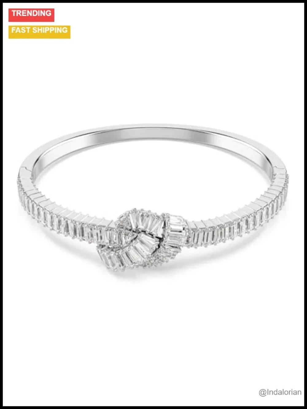 Swarovski Crystal Baguette Cut Bangle Bracelet Push Button Closure